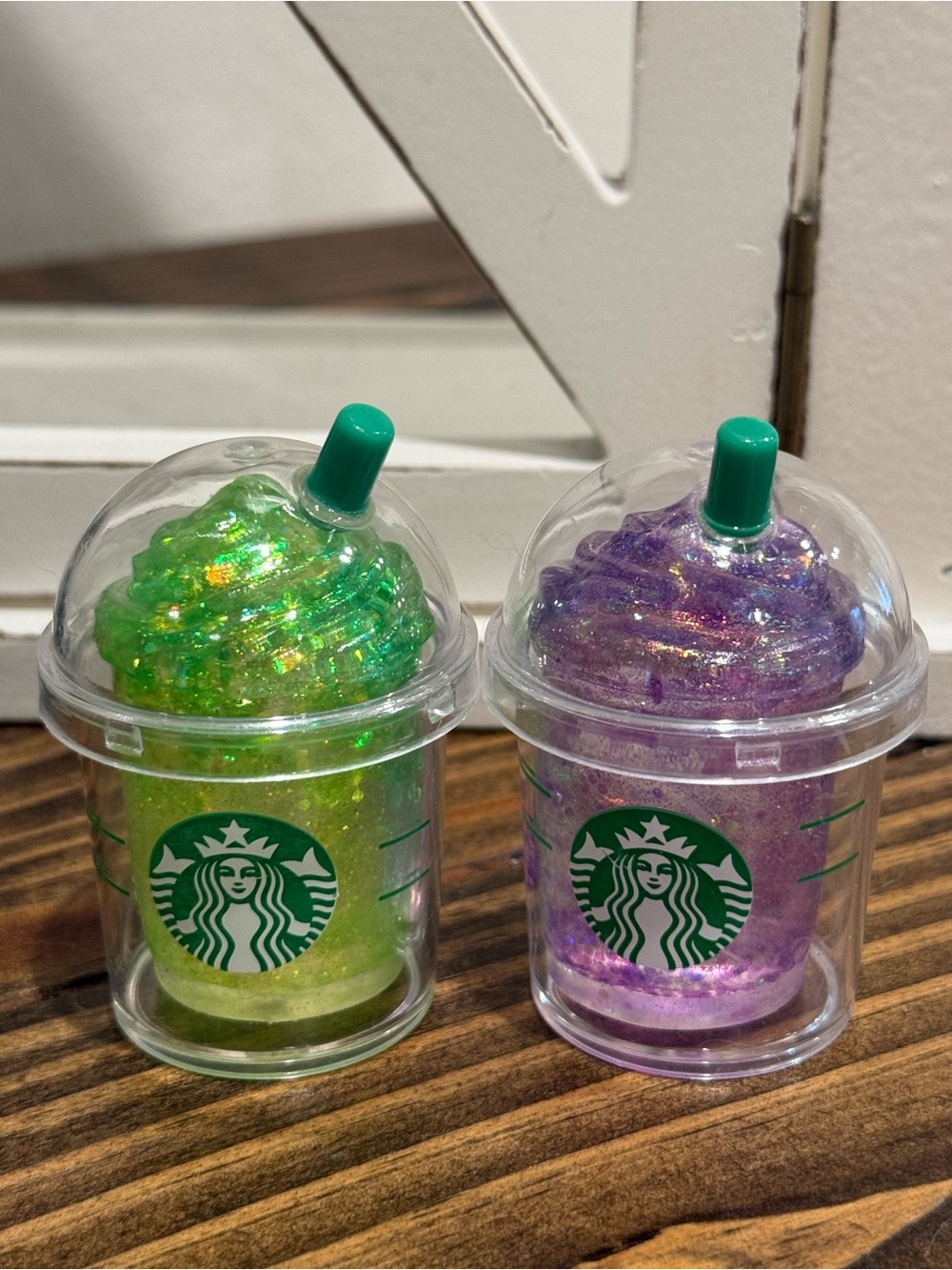 Glitter squishes in Bright Green and Vibrant Purple